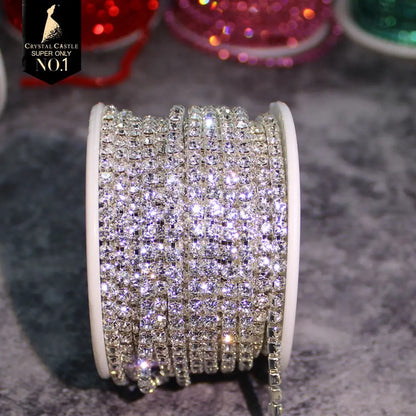 Rhinestones Chain Roll Tassel 1/10Yard Crystal Ribbon Strass Banding Sew On Gold Rhinestone Trim Strip Cup Chains For Needlew