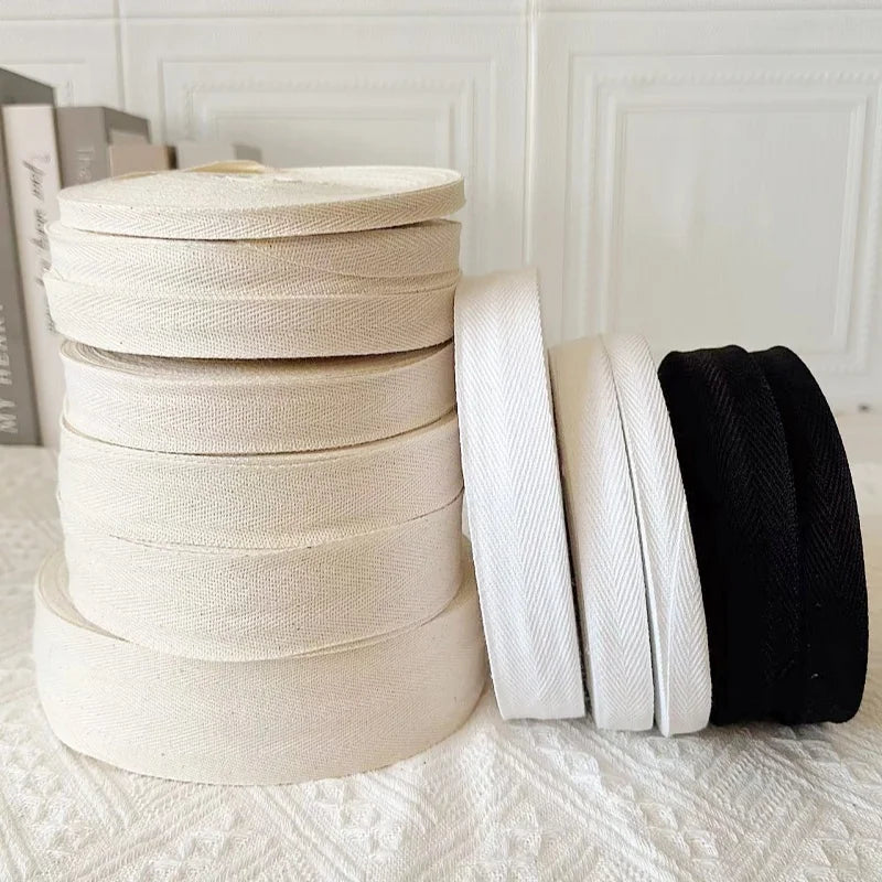 5yards 10/15/20/25/30/40/50mm Cotton Herringbone Webbing Tape Beige/White/Black High Tenacity Twill Binding Ribbon For Garmen