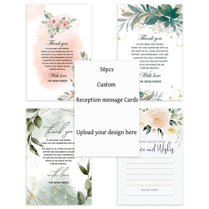 50pcs Custom Reception Message Cards,Personalized Image Own Design,Thank You Menu Table Cards,Unique Event Stationery,Invitat