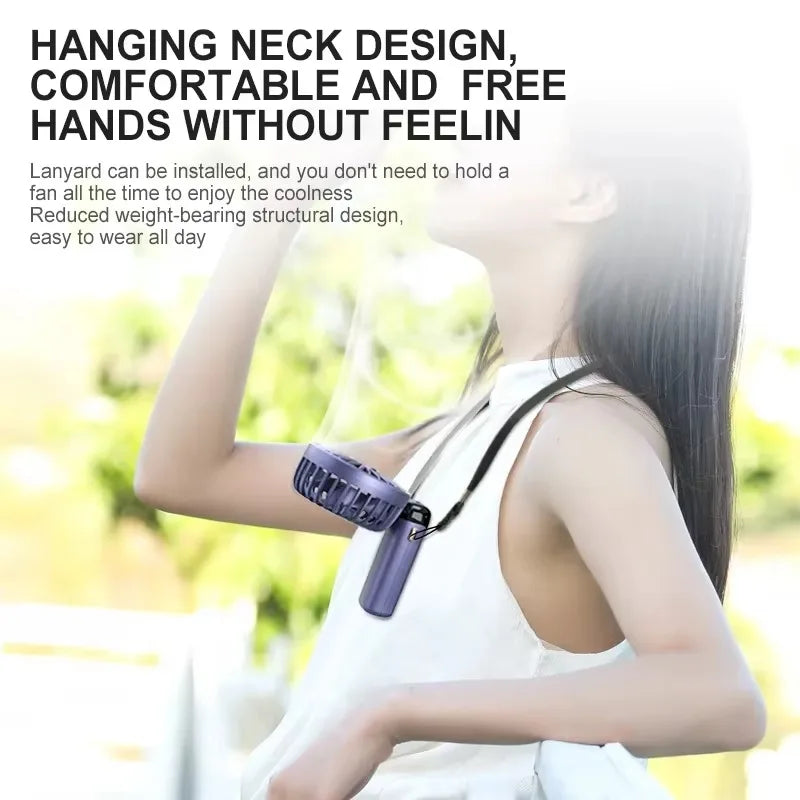 Handheld Mini Fan Foldable Portable Neck Hanging Fans 5 Speed USB Rechargeable Fan with Phone Stand and Display Screen 1800mA