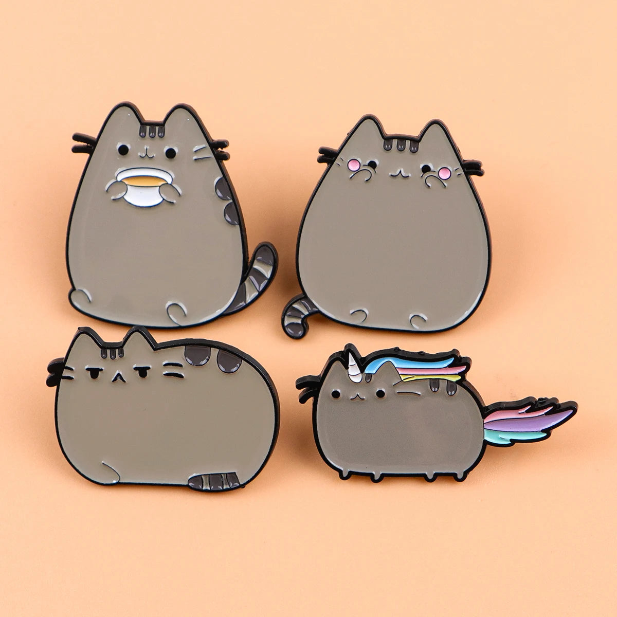 Cute Grey Fat Cat Enamel Pin Metal Cartoon Brooch Backpack Hat Bag Collar Lapel Badges Men Women Fashion Jewelry Collection G