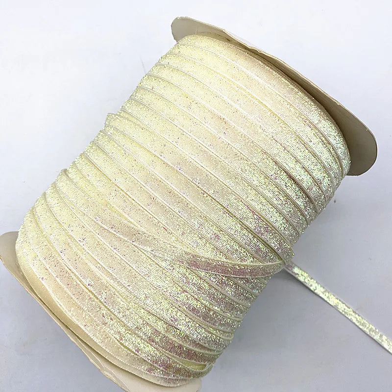 New 6mm Glitter Velvet Ribbon No Elastic Single Face Ribbon Headband Clips Bow Decoration - 10