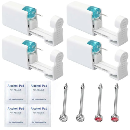 4PCS Self Hypoallergenic Nose Piercing Kit-Disposable Nose Piercing Gun with Built-in Nose Studs