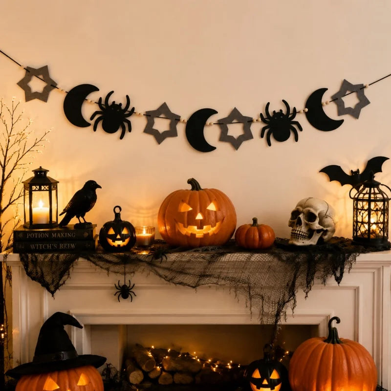 Halloween Felt Banner Garland Assorted Styles Hanging Bunting Flags for Party Home Wall Fireplace Mantel Decoration Supplies