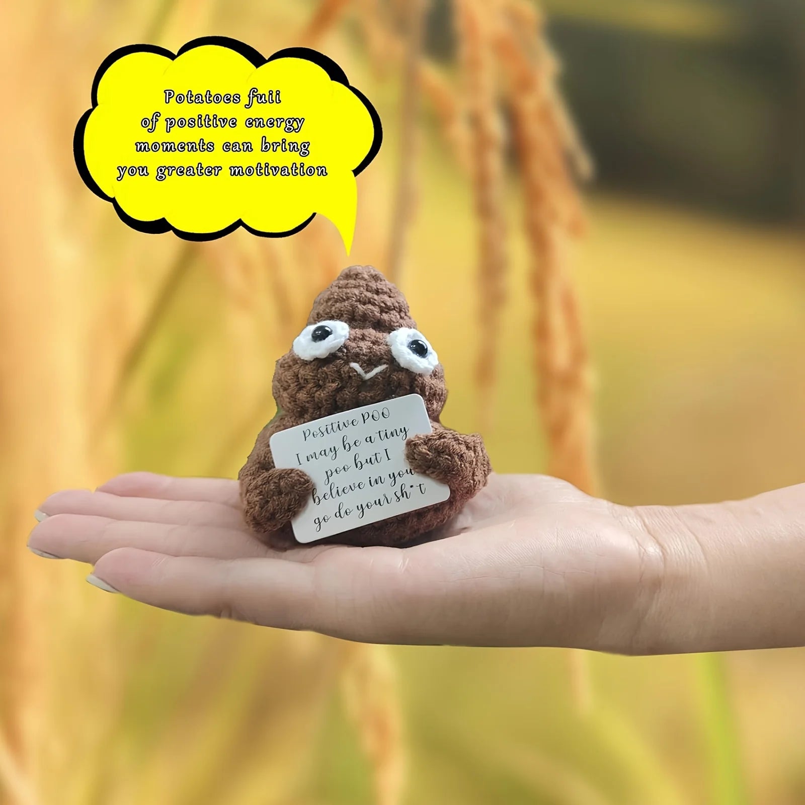 1pc Creative Plush Desktop Decoration Ornaments, Mini Handmade Crocheted Gifts, Emotional Support Positive Cards, Birthday Pa