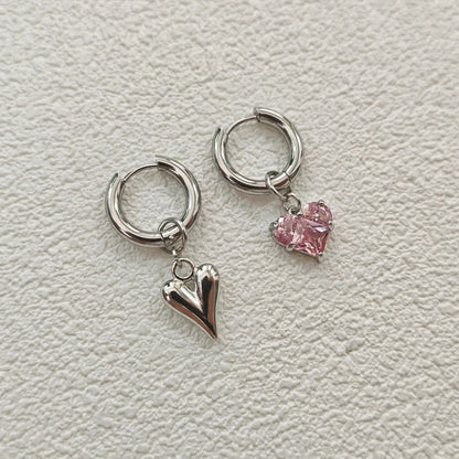 Punk Peach Heart Pendant Earrings for Women Silver Color Simple Fashion Geometric Circular Ear Buckle New Trendy Jewelry Gift