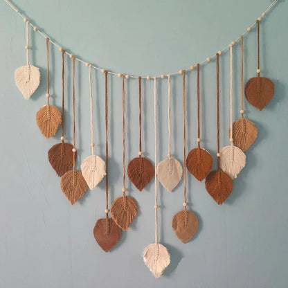 Boho Home Decoration, Macrame Tapestry Macrame Leaf Feather Wall Hanging Decor for Living Room Bedroom, Boho Wall Art Home De
