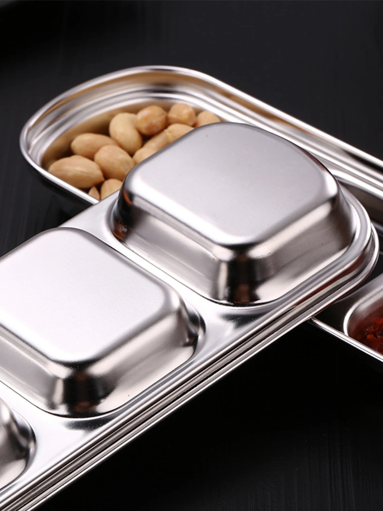 1/4 Pcs Stainless Steel Divided Seasoning Sauce Dip Bowl, 1/2/3/4 Compartment Korean Ketchup Sauce Bowl, Vinegar Soy Spice Co