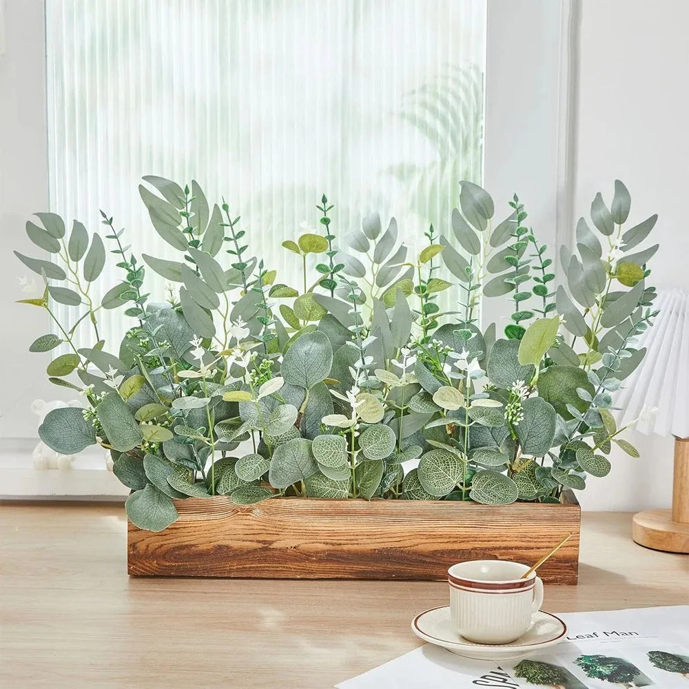 20pcs Eucalyptus Leaves Stems Artificial Plant Bouquet Fake Flowers for Home Decor DIY Floral Arrangement Wedding Decoration