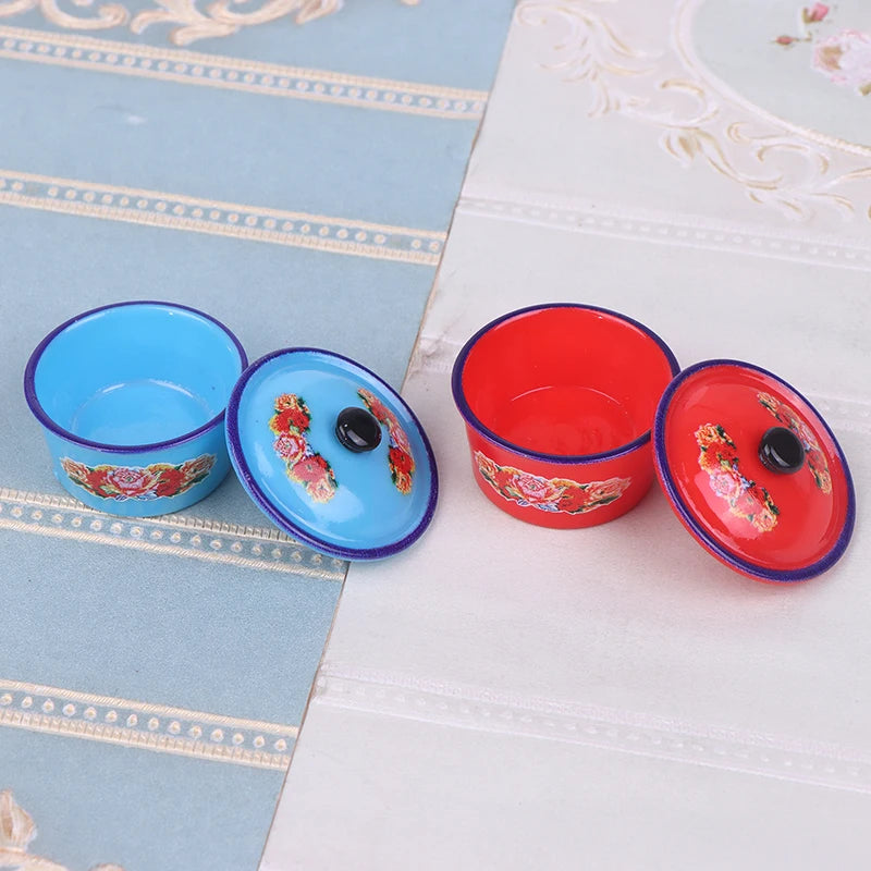 2pcs Dollhouse Miniature Nostalgic Life Scene Decoration Enamel Basin Doll Accessories Toys