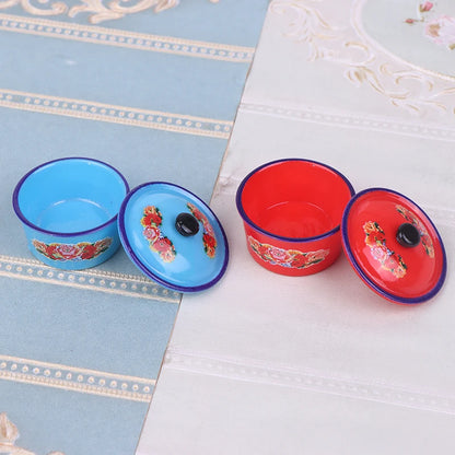 2pcs Dollhouse Miniature Nostalgic Life Scene Decoration Enamel Basin Doll Accessories Toys