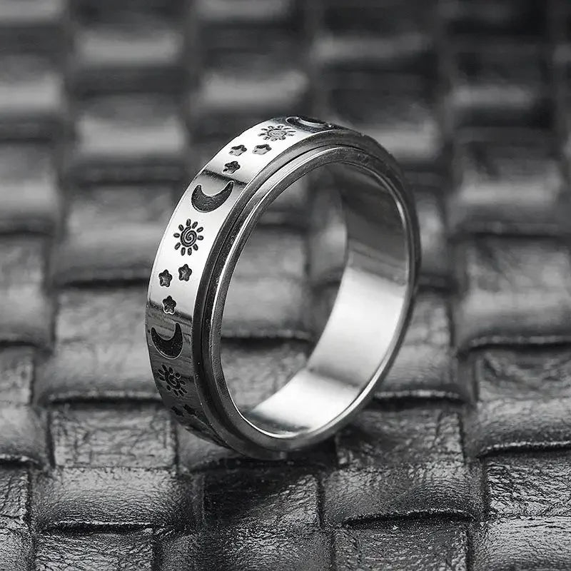 Vintage Stainless Steel Sun Moon Star Rotating Spinning Wedding Promise Anniversary Statement Band Ring Jewelry - 2 / 7