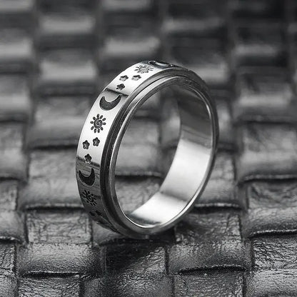 Vintage Stainless Steel Sun Moon Star Rotating Spinning Wedding Promise Anniversary Statement Band Ring Jewelry - 2 / 7