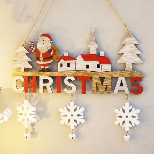 1PC Wooden Christmas Door Hanging Oranments Wall Merry Christmas Decor for Home Happy New Year Naviidad Door Pendants Gifts