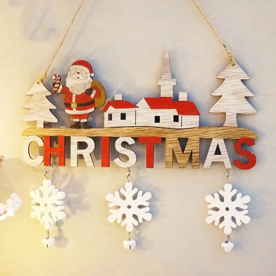 1PC Wooden Christmas Door Hanging Oranments Wall Merry Christmas Decor for Home Happy New Year Naviidad Door Pendants Gifts -