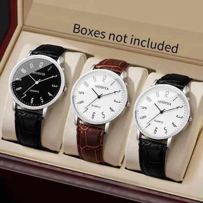 3PCS/Set Fashio Arabic Dial Men Business Watches Casual Leather Strap Quartz Wristwatches Reloj Hombre（Without Box） - 3PCS Wi