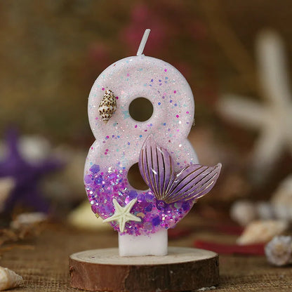 Mermaid Tail Birthday Candles with Starfish, Number Candles, Creative Cake Decorations for Birthday Party, DIY Party Decorati