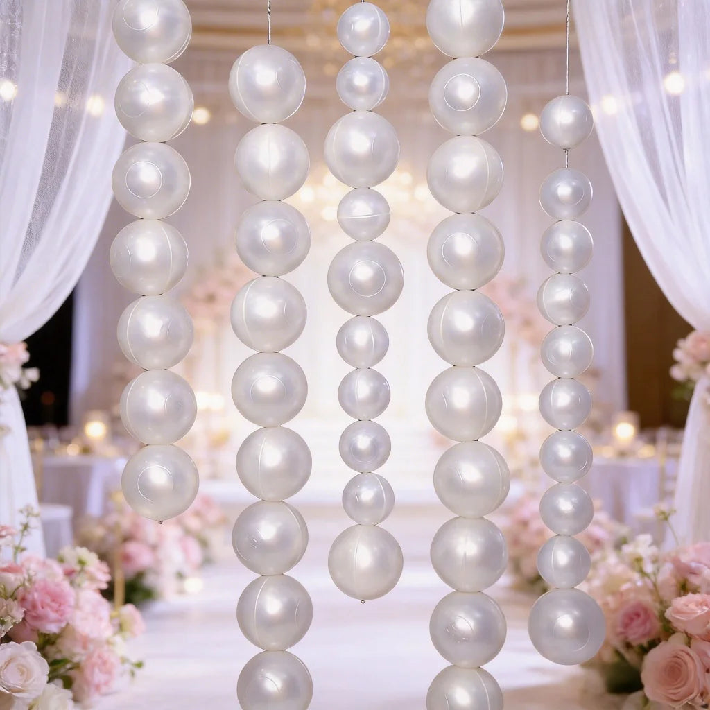 Wedding Backdrop Wall Decor - Faux Large Pearl - DIY Beaded Garland White Ball Pendant & Figurine - Combo pack