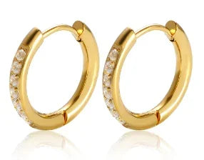 Shiny Zircon Hoop Earrings for Women Trendy Golden Stainless Steel Circle Earring Jewelry Pendientes - D36 Gold
