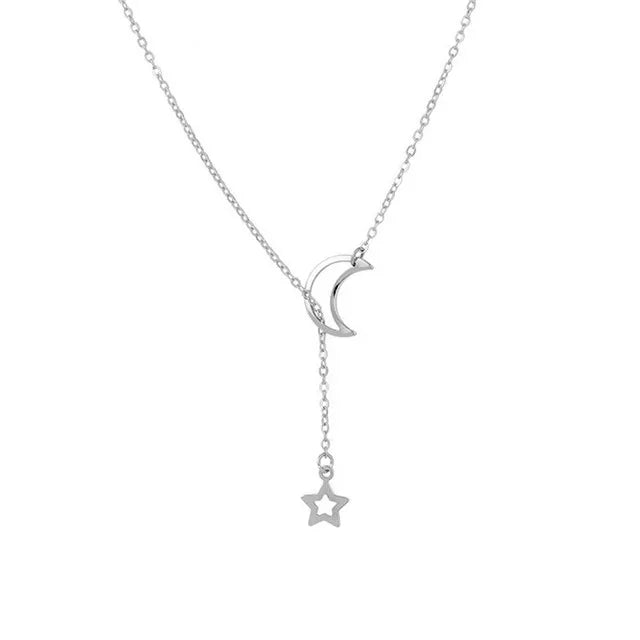 New Simple Moon Star Pendant Choker Necklace Simple Gold Color Alloy Charm Chain Collares Necklace For Women Party Jewelry - 