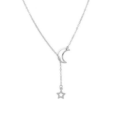New Simple Moon Star Pendant Choker Necklace Simple Gold Color Alloy Charm Chain Collares Necklace For Women Party Jewelry - 