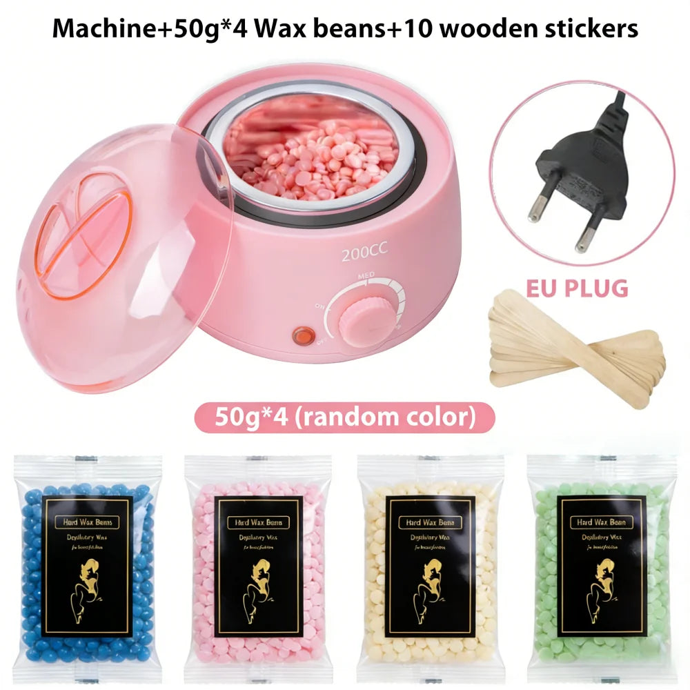 200CC Wax Heater Warmer Hair Removal Machine For Hand Foot Body SPA Epilator Paraffin Wax Pot +Wax Beans + Wood Sticks - Pink