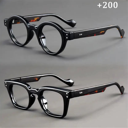 A set of 2 vintage round and square reading glasses, suitable for both men and women, designed to assist with presbyopia