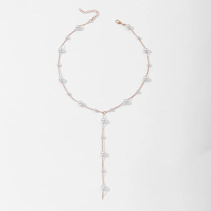 Elegant Imitation Pearl Y-Shaped Lariat Necklace For Women Simple Adjustable Long Sweater Chain Bridal & Banquet Jewelry Gift
