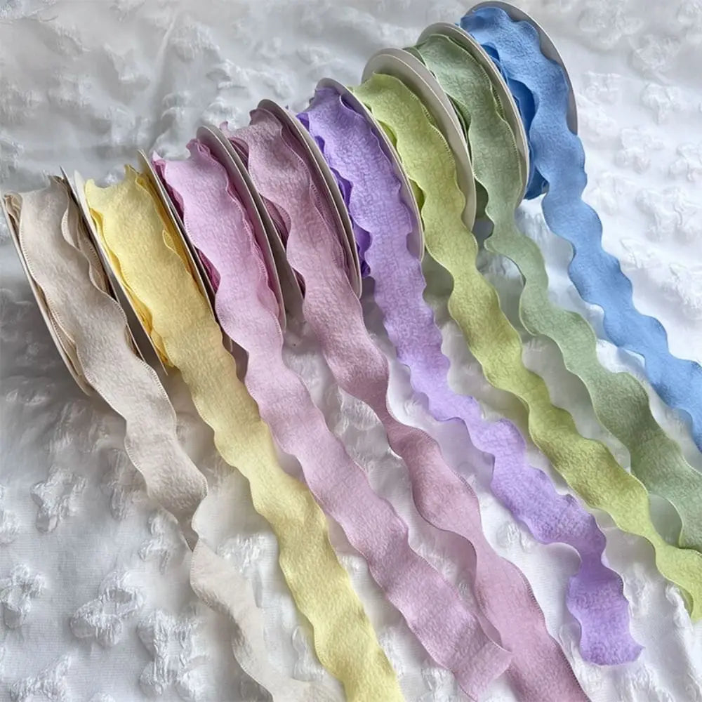 New 10 Yards Fishtail Yarn Ribbons Gift Wrapping Bouquets Wave Edge Pleated Gifts Packaging Material 2.5cm DIY Decor