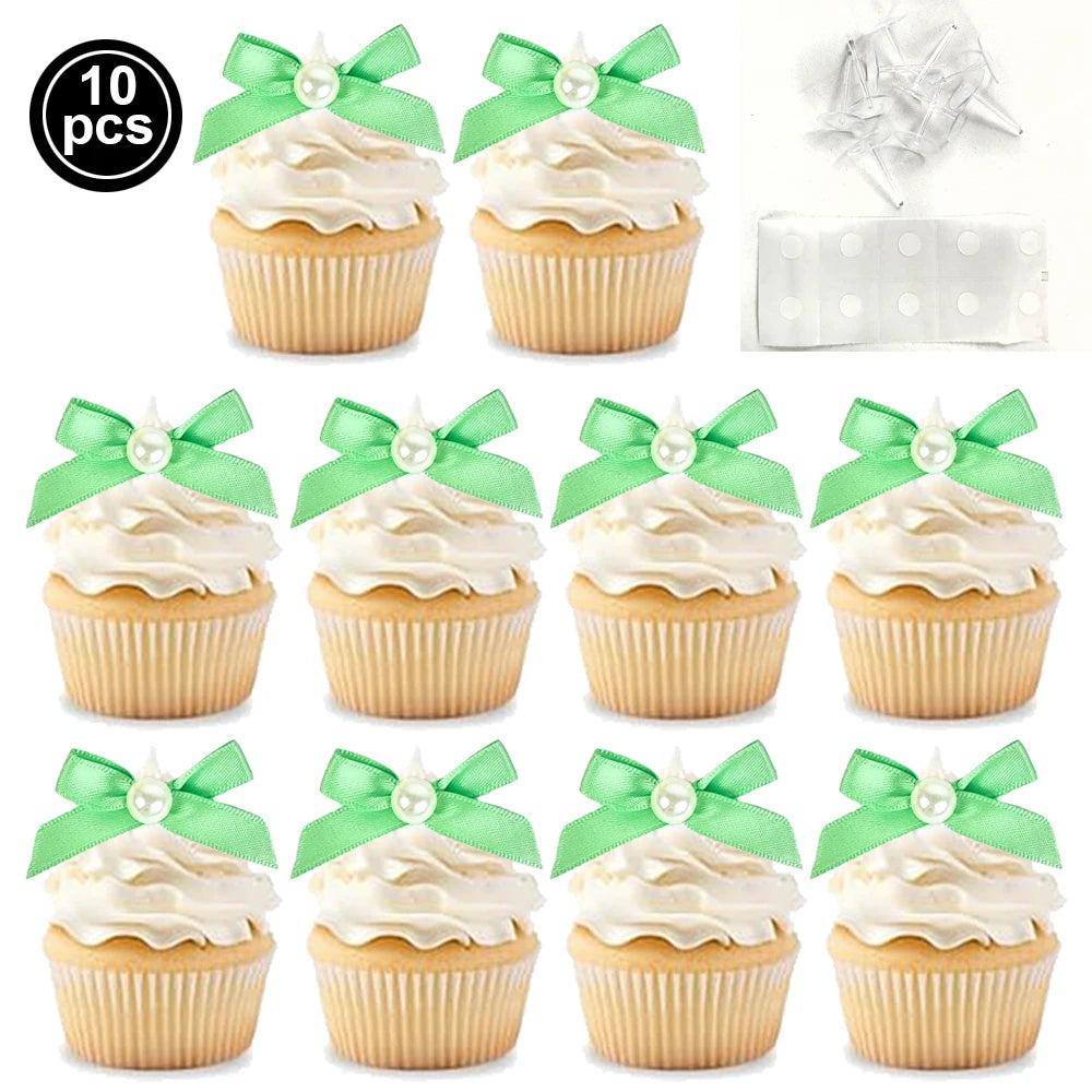 10pcs Pink Bow Cupcake Topper Pink Bow Birthday Decor Coquette Themed Party Decoration Bridal Shower Cake Topper Bow Party De