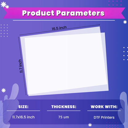 100Sheets A3 75u PET Transfer Film Direct Transfer Film Printing For DTF Ink Printing PET Film Printing And Transfer DTF Film