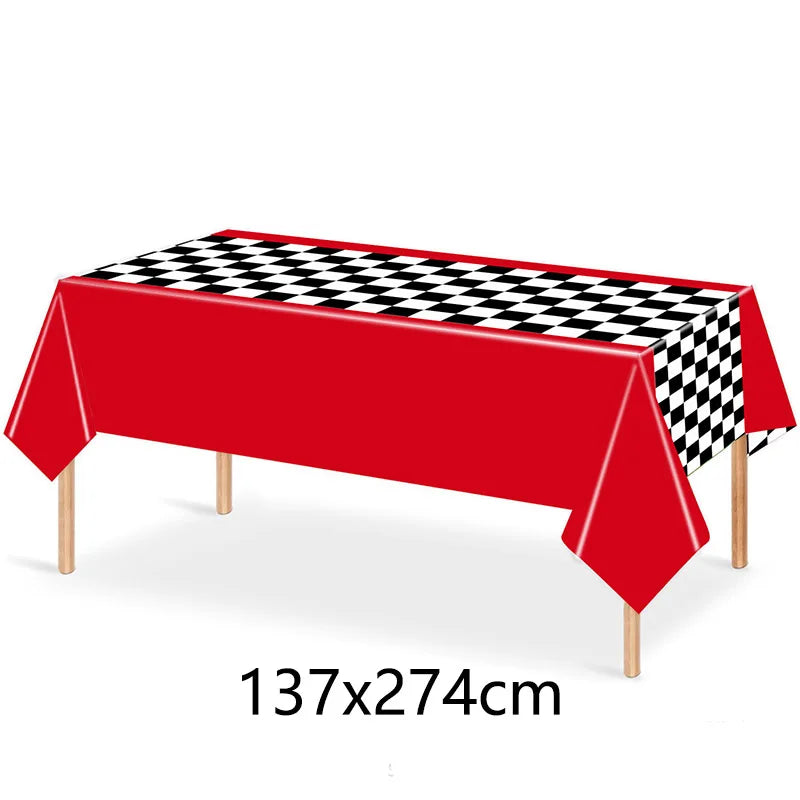 1pc Racing Car Tablecloth Black Racing Track Table Runner Racing Car Party Supplies Decor Racing Flags Table Centerpieces - t