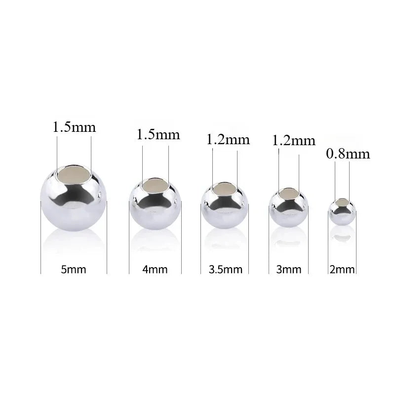 Genuine 925 Sterling Silver Round Beads Spacer Beads Jewelry Making Loose Beads Finding for DIY Bracelet Necklace Accessories