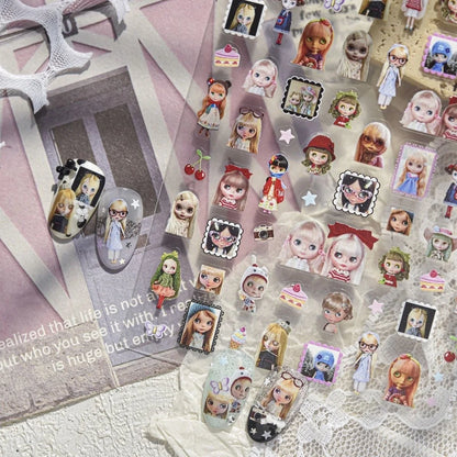 Sweet Cool Y2K Vintage Nostalgic Rag Doll Cartoon Nail Stickers, Retro Doll Nails Art Decals for Manicure Decor