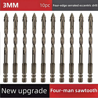 High-Four-Edged Serrated Eccentric Drill for Dry Drilling of Ceramic Tiles, Glass, Marble, Concrete, Stainless Steel Drill Bi