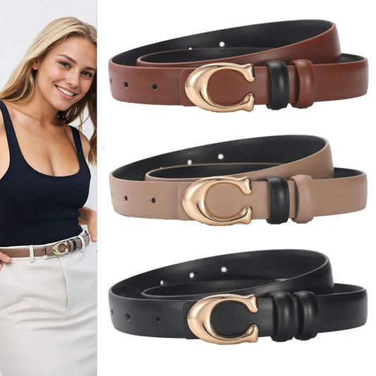 Women's Fashionable Belt C-shaped Buckle Smooth Buckle Temperament Double-sided Gift For Mother Using Belt