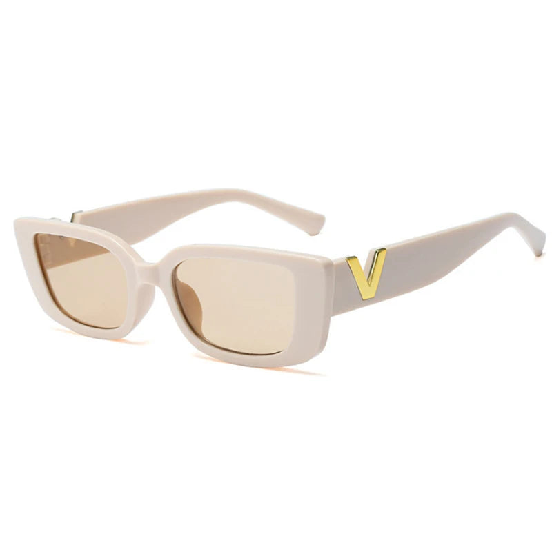 Fashion Rectangle Sunglasses Women Vintage Small Frame Sun Glasses Ladies Classic Black Square Eyeglasses Oculos - beige V