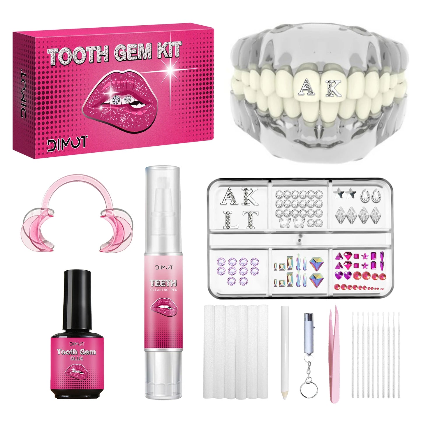 DIY Teeth Gems Kit With Glues And Light Teeth Anti-drop Clear Precious Stone Jewelry Decoration Glittering Tooth Jewelry Kit