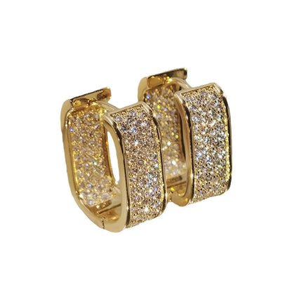 Luxury Full of Zircon Shiny Geometric Square Hoop Earrings for Women Temperament Gold Color Stainless Steel Korea Jewelry Gif