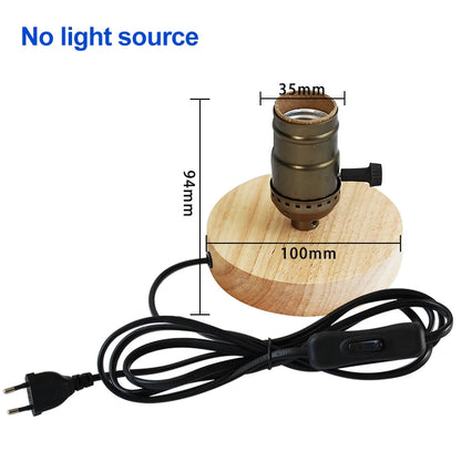 Modern Retro Wood Table Lamp Polyhedron E27 Desk Lamp EU Plug Living Room Bedroom Bedside Lamp Decor Wooden Base Table Light 