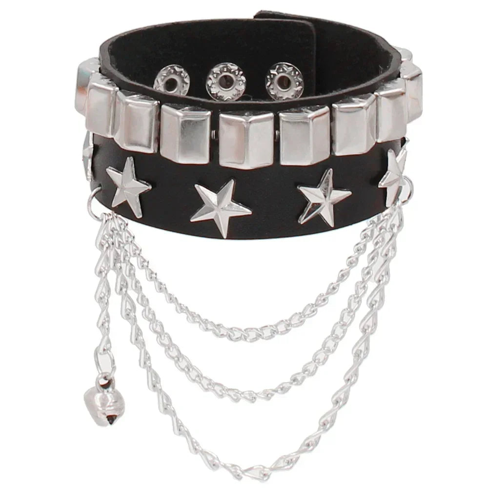 Vintage Leather Bracelets Punk Row Cuspidal Spikes Rivet Stud Wide Cuff PU Leather Punk Gothic Rock Unisex goth accessories -