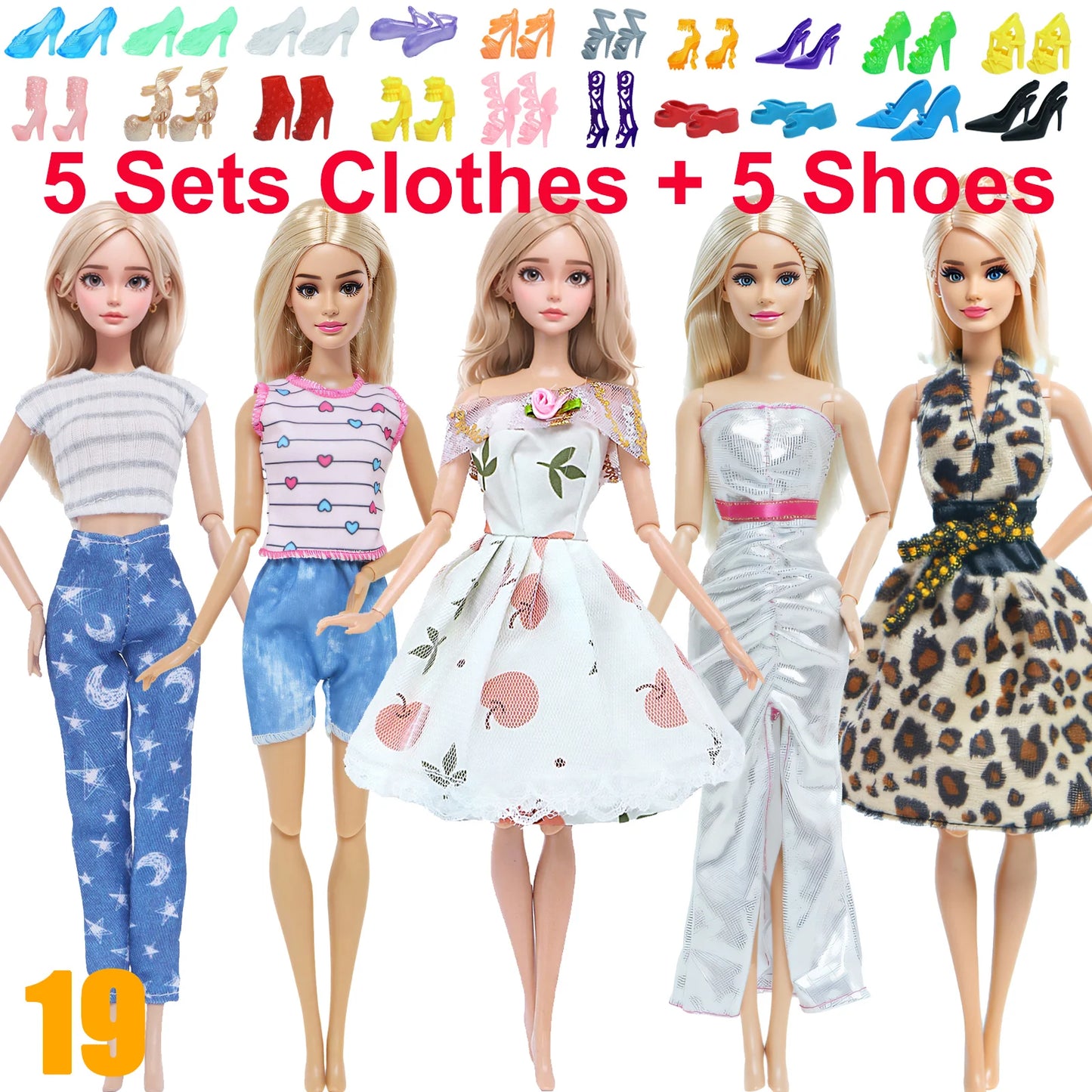 10 Pcs/Set Fashion Outfits 30cm Doll Shirt Pants Dress Shoes 11.5 Inch Doll Clothes Dollhouse 11.8" 1/6 Doll Accessories Toy