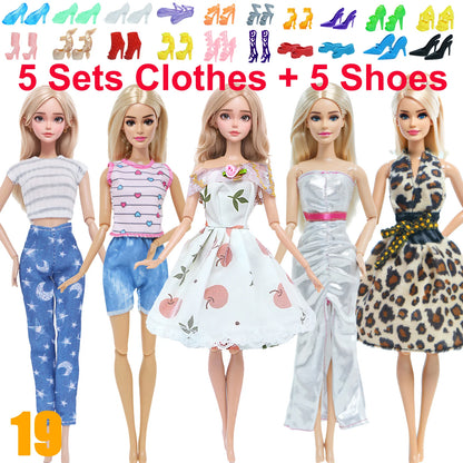 10 Pcs/Set Fashion Outfits 30cm Doll Shirt Pants Dress Shoes 11.5 Inch Doll Clothes Dollhouse 11.8" 1/6 Doll Accessories Toy