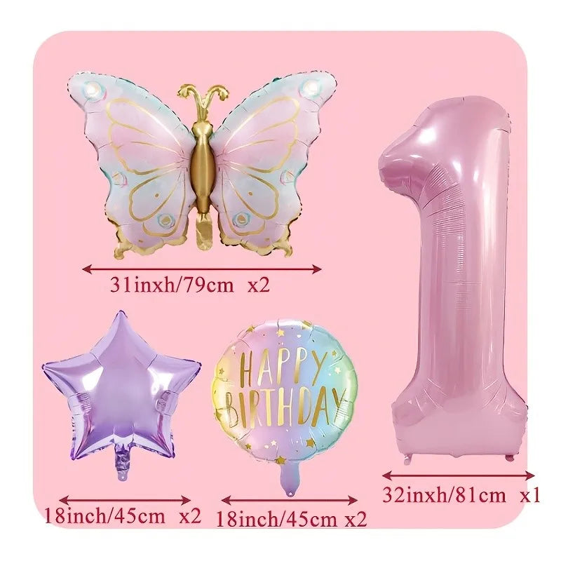 Birthday Decorations, Pink Butterfly Balloons Set, Custom Happy Birthday Banner, Personalized Party Decor, Whimsical Birthday