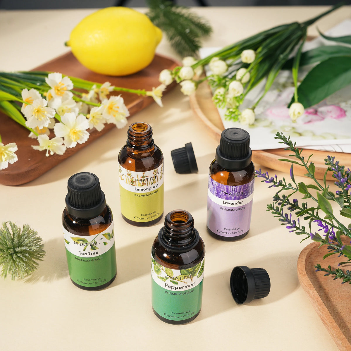 PHATOIL 1PCS Aromatherapy Essential Oil 30ml Lemon Eucalyptus Lavender Bergamot Jasmine Juniper Rose Vanilla Aroma Essential 