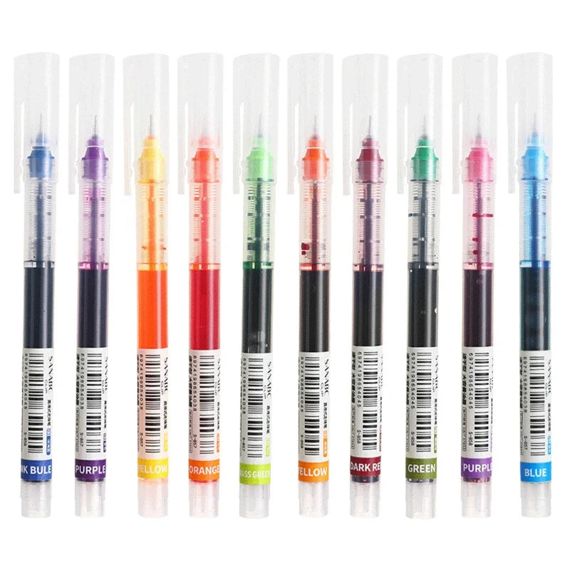 10pcs Gel Pens 0.5mm Needle Type Gel Ink Pens Straight Liquid Ballpoint Pen Colors Stationery School Office Writing Stationer