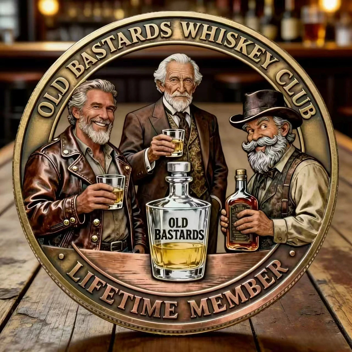 Old Bastards Whiskey Club Golden Plated 3D Carved Collectible Coin Unique Gift Item