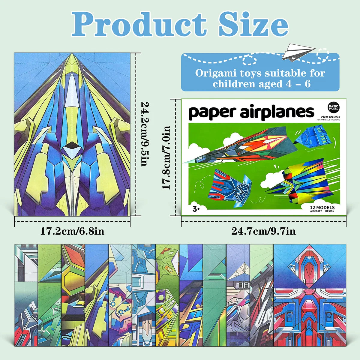 Paper Airplane Kits with 12 Classic Designs, Colorful Origami Paper, World Record Paper Planes, Airplane For School Students(