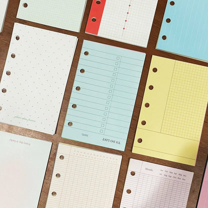 Colored Loose Leaf Refill Pages A7 M5 A6p Grid Lined Dot Design Journal Inner Pages Memo Pad 30P Memo Pads