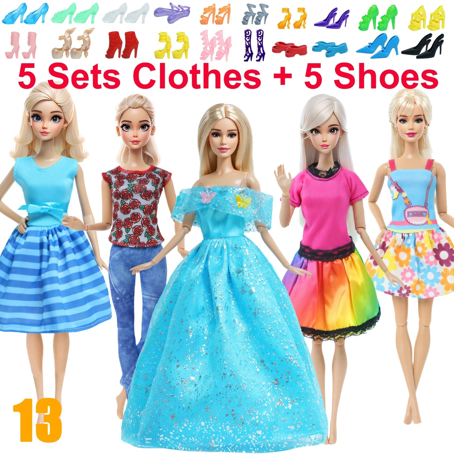 10 Pcs/Set Fashion Outfits 30cm Doll Shirt Pants Dress Shoes 11.5 Inch Doll Clothes Dollhouse 11.8" 1/6 Doll Accessories Toy 